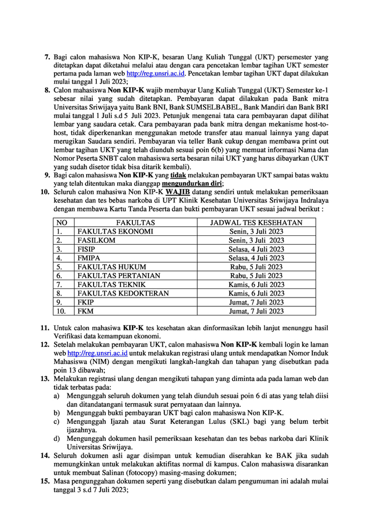 Registrasi Online | Universitas Sriwijaya