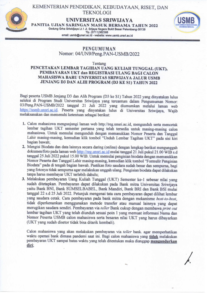 Registrasi Online Universitas Sriwijaya